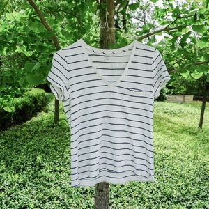 Madewell Whisper Cotton V neck, Blue Stripes